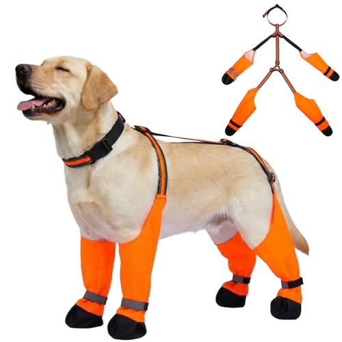 All-Weather Dog Boots with Suspenders – Waterproof Shoes Pants - color: Orange, size: 2X-Large