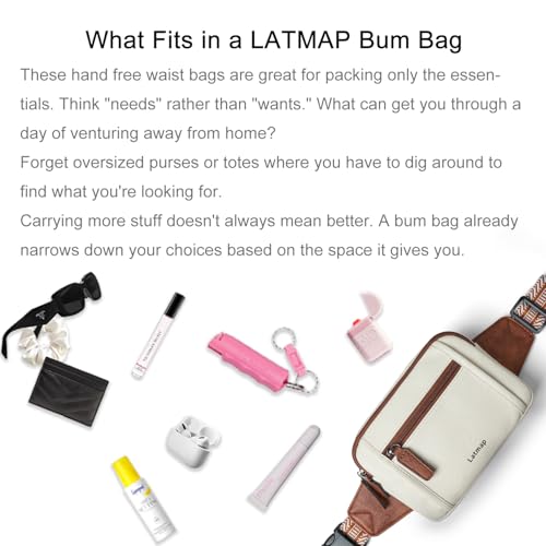 LATMAP 3L TRIPLE ZIP Fanny Packs Belt Bag For Women Men Crossbody Waist Pack Sling Chest Bum Travel Bag Purse Faux Leather Fashion Cute Tan - color: Tan