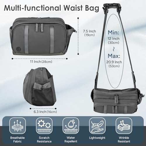 Large Crossbody Waist Bag Tactical Fanny Pack for Men Hip Bum Bag with Water Bottle Holder Adjustable Belt, Workout Traveling Casual Running Hiking Cycling - color: Grey