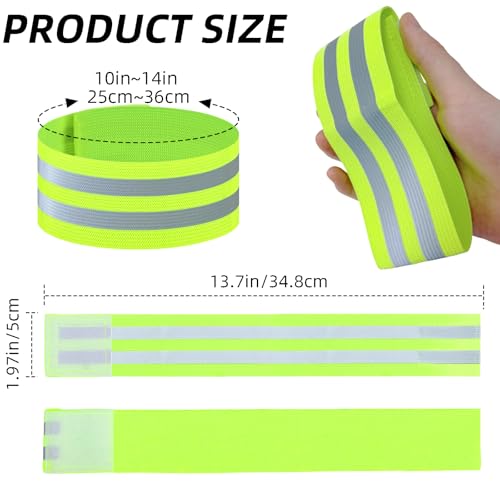 4 Pack Reflective Bands, Adjustable Reflective Running Gear Safety Reflector Tape Straps, Elastic High Visibility Arm Wrist Ankle Leg Straps for Night Running, Cycling,Walking (Green)