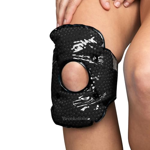Brookstone Knee Ice Pack Wrap with Silica Beads - Hot & Cold Therapy for Pain Relief - Reusable Ice Packs for Knees for Swelling, Injuries & Post-Surgery Recovery,Ideal Mothers Day Gift - color: Midnight Black