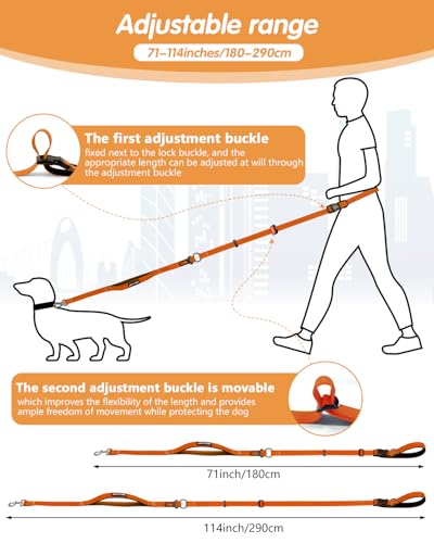Hands Free Dog Leash, Multifunctional Crossbody Dog Leash - color: Orange, size: Large-5.9-9.5ft