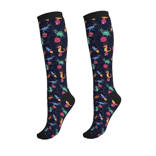 Crazy Fun Compression Socks, Unisex Knee High Support Socks - color: Dinosaur