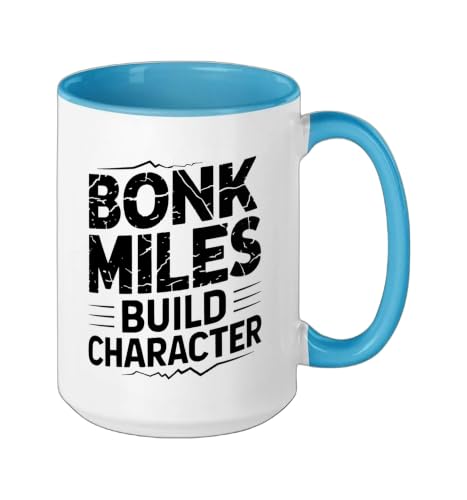 Mountain Trail Runner Who Packs Gels Still Bonks Mile Twelve Ceramic Mug, Blue/White, 15oz - color: Blue/White, size: 15 Ounces