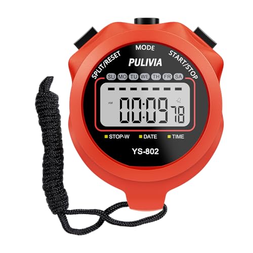 Stopwatch Timer, Digital Stop-Watch for Sports, Red - color: Red