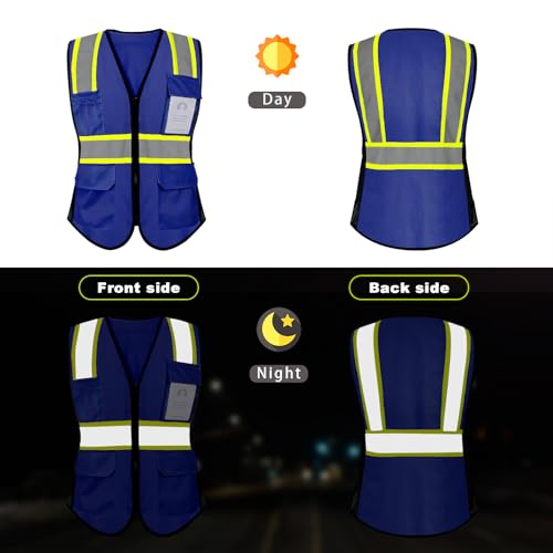 Safety Vest for Women 9 pockets Womens Safety Vest, Blue XL - color: Blue, size: X-Large