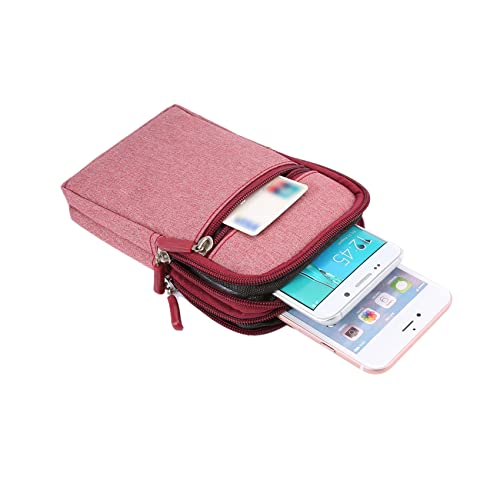 Small Cell Phone Holster with Belt Loop, Men Mobile Phone Belt Clip Pouch, Men's Bag Zippered Phone Belt Holder Phone Case with Clip Bumbag Protector Waist Pouch Wallet with Carabiner Hook Belt Loop - color: Red