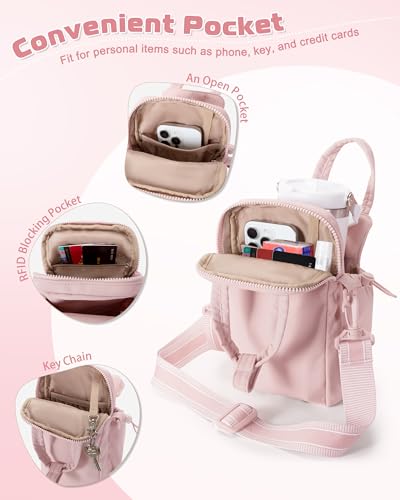 Marscamd Crossbody Water Bottle Holder Bag with RFID for 32 oz - color: Pink