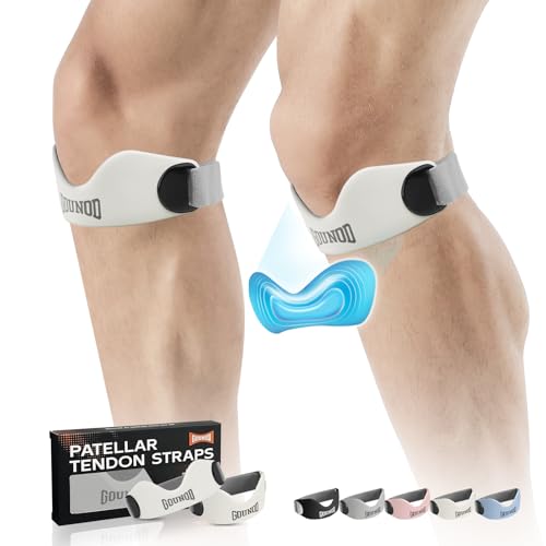 GOUNOD Silicone Patellar Tendon Support Strap 2 Pack,Knee Strap for Knee Pain Relief,Patella Band for Basketball, Jumpers Knee, Tendonitis, Running, Hiking, Soccer, Osgood Schlatter (White) - color: White