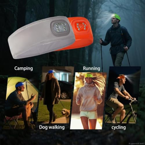 LED Sports Sweat Headband Outdoor Headlamp Rechargeable Men Women - color: Black