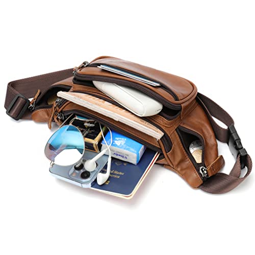 Leather Fanny Pack Waist Bag for Men Women Outdoor Travel Hiking Camping Walking Running Hip Bum Belt Slim Cell Phone Purse Wallet Pouch (#03Brown) - color: #00Brown