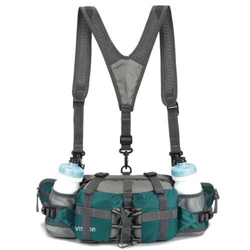 Outdoor Fanny Pack Hiking Camping Biking Waterproof Waist Pack 2 Water Bottle Holder Sports Bag for Women and Men Green - color: Green