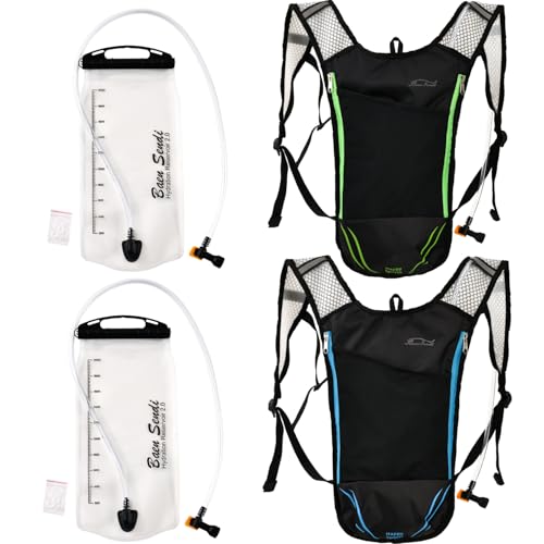 2 Pack Hydration Pack with 2L Backpack Water Bladder - Great for Outdoor Sports of Running Hiking Camping Cycling Skiing - color: Blue+Green (2 Pack)