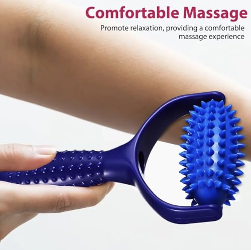 Spiky Massage Ball Roller with Handle (2 Pack) - Acupressure Deep Tissue Massager for Back, Neck, Foot & Plantar Fasciitis Relief - Premium Canvas Travel Bag - Muscle Recovery & Trigger Point Tool