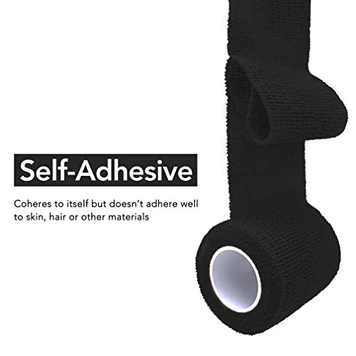 RISEN Cohesive Bandage 2” x 5 Yards, 6 Rolls, Self Adherent Wrap Medical Tape, Adhesive Flexible Breathable First Aid Gauze Ideal for Stretch Athletic - color: Black, size: 6 Count (Pack of 1)