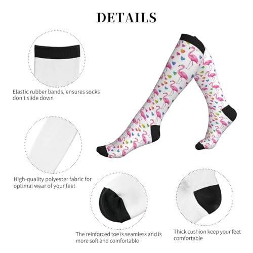 Compression Socks Women Knee High Support Circulation Stockings for Running Cycling Flying - color: Flamingo