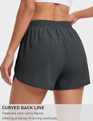 MAGCOMSEN Women's Running Athletic Shorts Zipper Pocket Quick Dry Liner - color: Dark Grey, size: X-Small