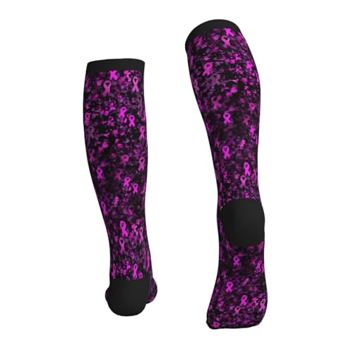 Avocado Compression Socks Women Men Knee High Stock for Running Work Support Nurses Travel - color: Breast Cancer Ribbon