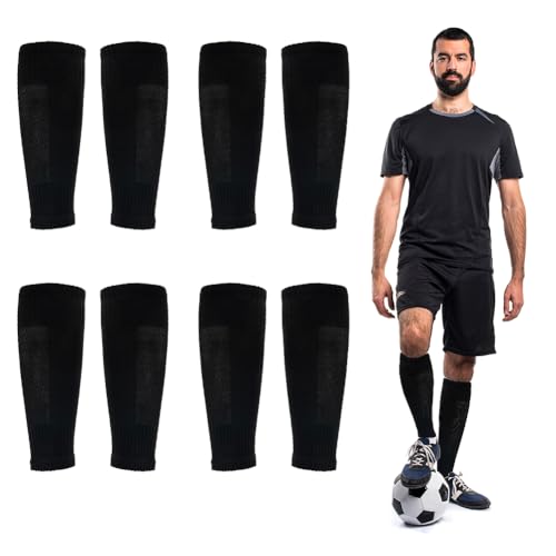 4 Pairs Leg Sleeves for Soccer, Shin Guard Sleeves Accompany Grip Socks, Youth Adults - color: Black