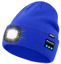 ATNKE LED Lighted Bluetooth Beanie Hat,USB Rechargeable 4 LED Wireless Music Running Headlamp Cap Gift for Men and Women - color: #Blue
