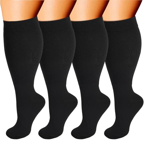 4 Pairs Wide Calf Compression Socks for Women Men 20-30 mmHg Knee High