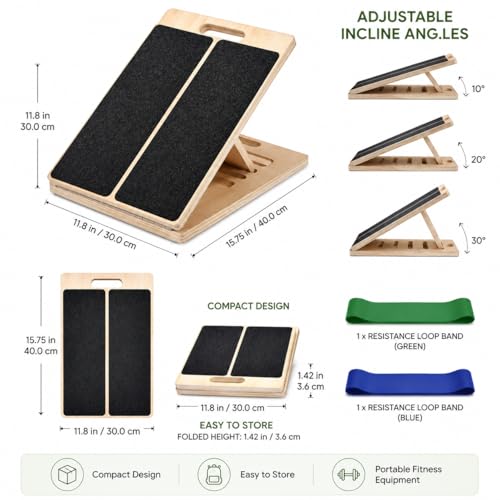 Slant Board for Exercise, 5-Position Adjustable Wooden