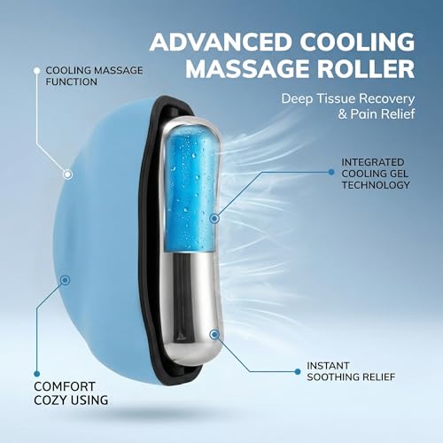Cooling Massage Roller with Ergonomic Handle for Deep Tissue-Blue - color: Blue