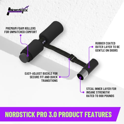 NordStick Nordic Hamstring Curl Strap - Original Nord Stick Exercise Set for Home and Travel - 5 Second Set Up - style: Nordstick PRO - Black