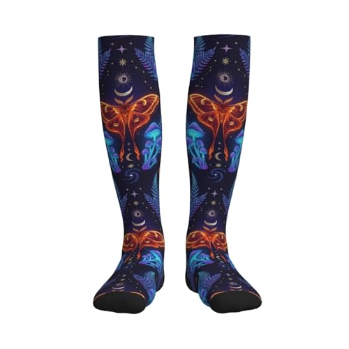 Witchy Moth Compression Socks For Women Men - color: Moth Neon Mushrooms