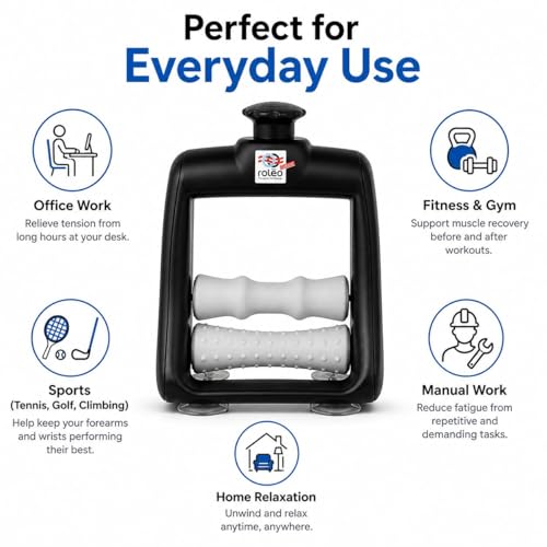 Roleo Arm and Hand Massager Forearm, Hand, and Wrist Massager; Arm Roller; Portable. Firm Forearm Massage for Hand and Wrist Wellness. Invented by a LIC. Massage Therapist.