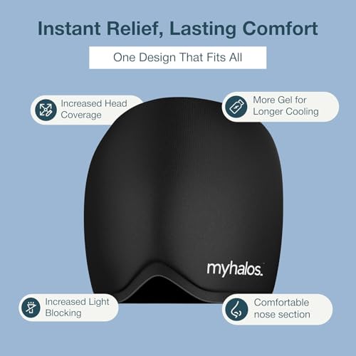 Myhalos® Migraine & Headache Relief Cap, 30% More Gel, Hot & Cold Ice Wrap - color: Black - Pack of 2