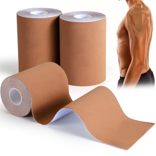 3 Pack Kinesiology Tapes, 4in x 5.5yd Sports Tape for Athletes - color: Dark Tan - 4in