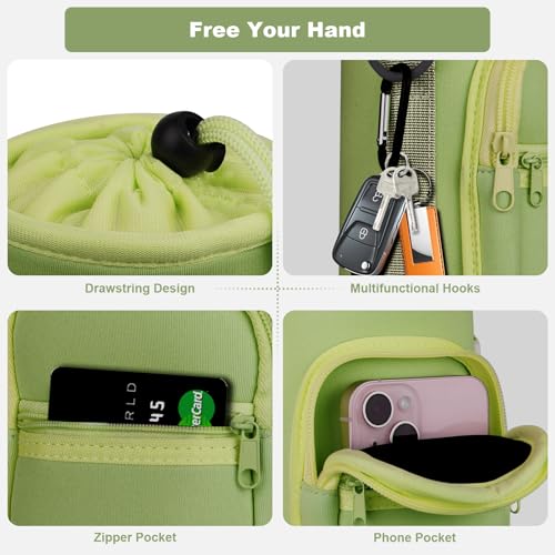 Crossbody Water Bottle Holder with Strap, Phone Pocket(Green, 32, Ounces) - color: Green