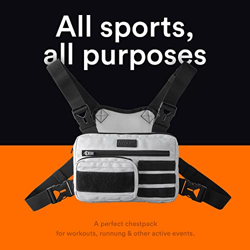 Fitdom Running Chest Pack for Men, Tactical Sports Utility Bag with Pockets - color: White, style: Maximum Stability