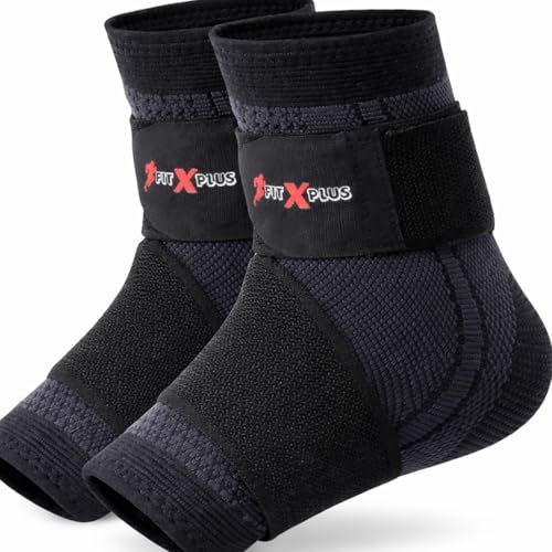 FIT-X-PLUS Large Ankle Brace for Men & Women (Pair) – Compression Ankle Support Sleeve for Sports, Running, Gym, Walking, Workout, Basketball & Daily Activities, Black - size: Large
