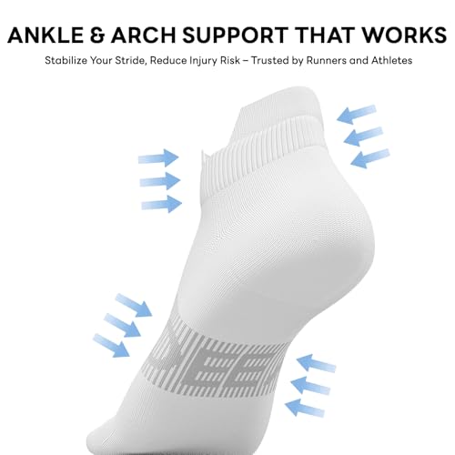 6 Pairs Ankle Compression Socks Women Men 15-20 mmHg Low Cut Athletic Running Arch Support for Travel Nurses Flight - color: White