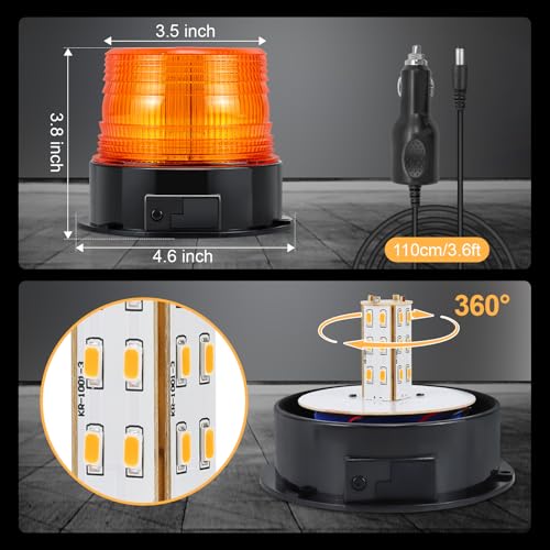 Magnetic Cordless Beacon Light,Amber Rechargeable Strobe Lights for Trucks,Portable Flashing Emergency Safety Warning Light for Postal Construction Vehicles Snowplow Golf Carts,Day/Night Visibility
