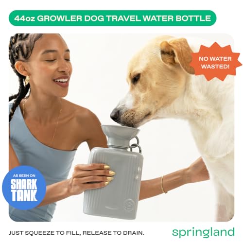 Springland 44oz Classic Portable Dog Water Bottle with Built-in Bowl, Gray - color: Gray, size: 44oz Growler