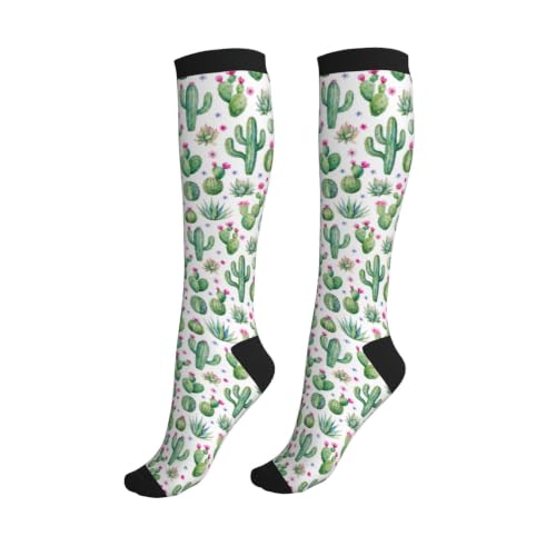 Tie Dye Compression Socks Knee High Support Socks For Women Men Running Athletic Hiking - color: Cactus