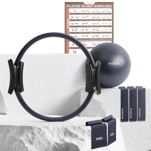 PhysKcal Pilates Kit, 15-Inch Pilates Ring with 1x Pilates Ball & 5X Bands - color: Navy