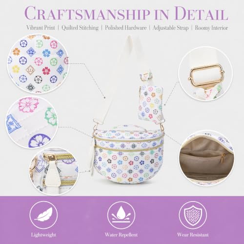 Makes Checkered Crossbody Bag Bum Bag for Women with Pouch - color: Puffer Triwhite Flower