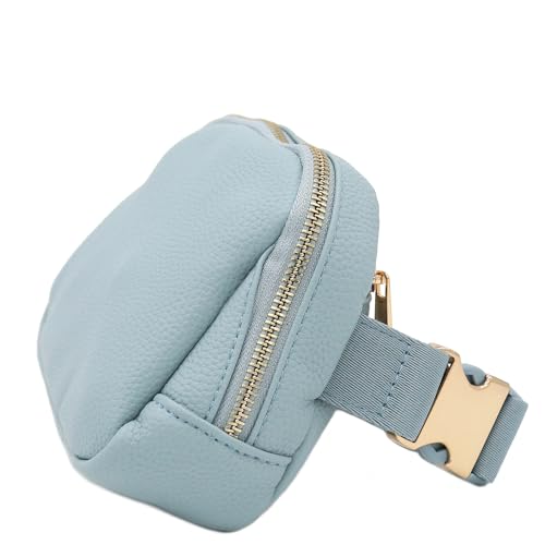 Lightweight Soft PU Pebbled Leather Sling Fanny Pack Belt Bag with Gold Metal Buckle (Light Blue) - color: Light Blue