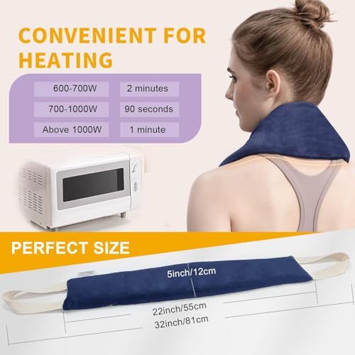 Neck Heating Pad Microwavable with Machine Washable Cover Weighted Microwave Heating Pad Neck Wrap for Shoulder Back Pain Relief, Warm Rice Bag Pack for Cramps Hot Cold Therapy 1.5lbs Lavender Scented - color: Navy Blue