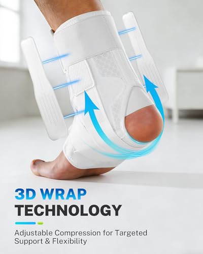 Ankle Brace for Men Women with Removable Side Splints Figure 8 Strap - color: White, size: L