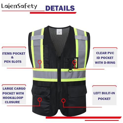 Reflective Safety Vest for Men Women,EK178,Black,3XL - color: Black, size: 3X-Large