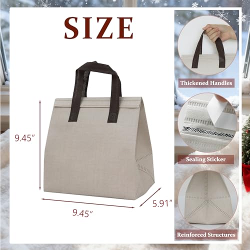 12Pcs Insulated Lunch Bags Disposable Cooler Thermal Grocery Takeout Bag for Food Delivery Party Drink Picnic Holiday, Beige - color: Beige, size: 9.45"(H) x 9.45"(L) x 5.91"(W)