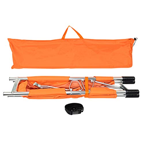 LINE2design Medical Emergency Folding Portable Stretcher with Heavy Duty Handles, Carrying Case and Straps - EMT Backboard Ambulance Folding Stretcher, Secure Patient Transport Mover - Orange