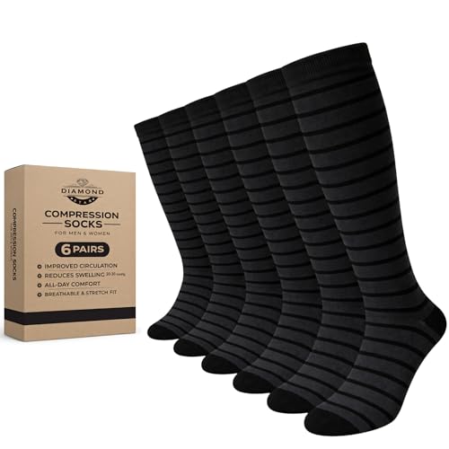Diamond Star 6 Pairs Compression Socks for Men & Women, Knee High Socks - color: 6 Pairs (Charcoal/Black)
