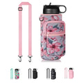 40oz Neoprene Water Bottle Sling with Phone Pocket, Crossbody - color: Flower Pink, size: 32oz Short