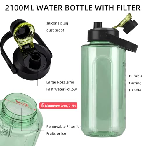 2L/64oz Green Half Gallon Water Bottle with Handle for Gym & Outdoors - color: green